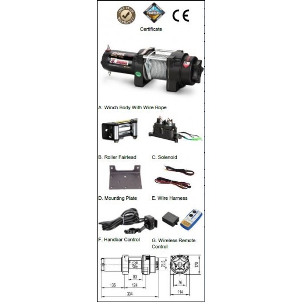 Treuil DJEBELxtreme Performance 1T3 câble acier + radio pour quad et remorque