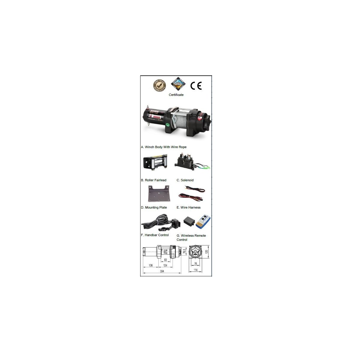 Treuil DJEBELxtreme Performance 1T3 câble acier + radio pour quad et remorque
