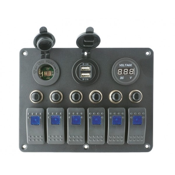 TABLEAU ELECTRIQUE 6 INTERS - VOLTMETRE - USB - ALLUME CIGARE