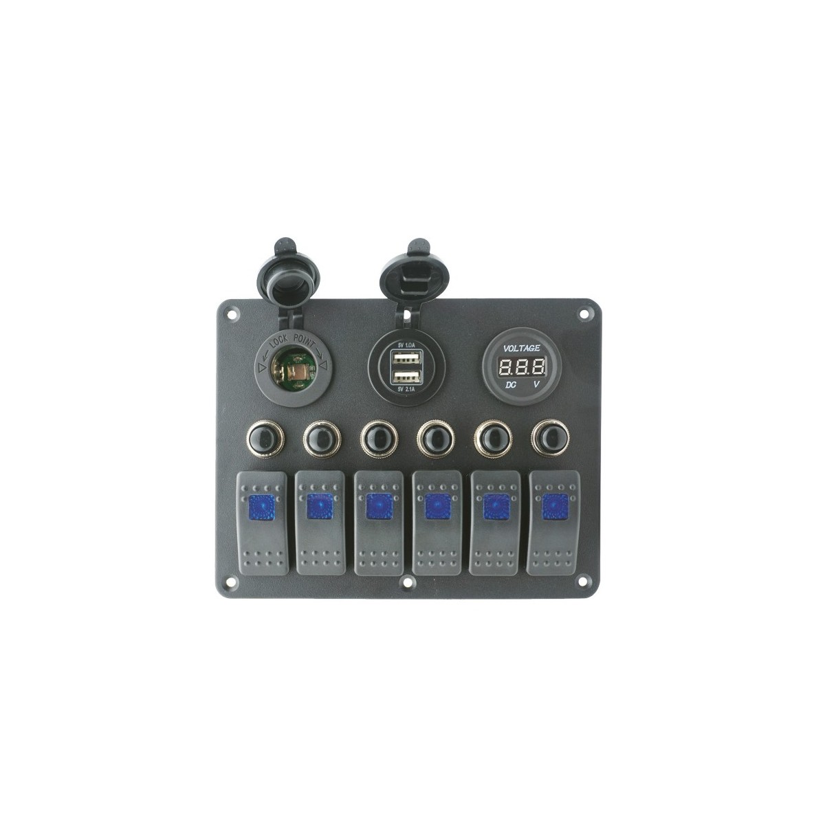 TABLEAU ELECTRIQUE 6 INTERS - VOLTMETRE - USB - ALLUME CIGARE